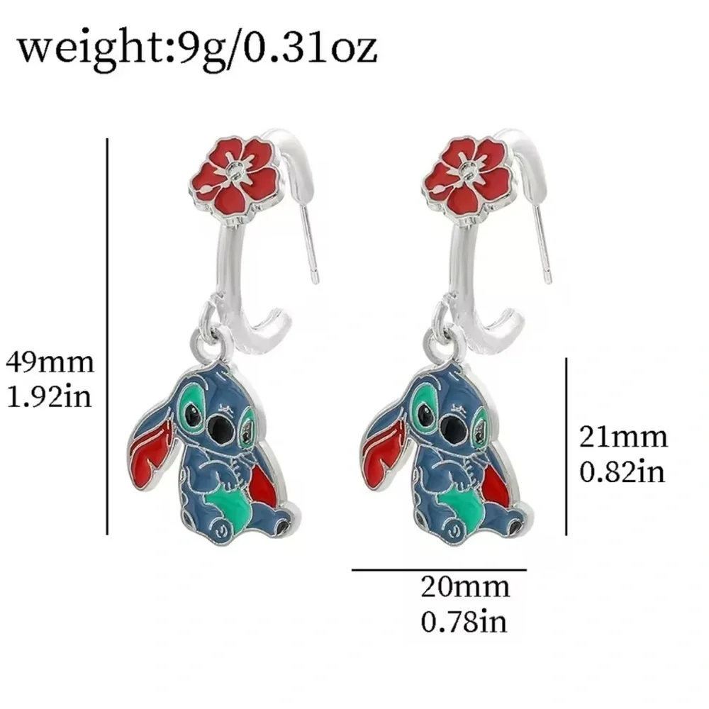 $24 or 3 For 35 Disney Stitch Hawaiian Flower Enameled Character Hoop Earrings